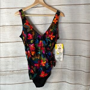 Longitude Tropical Floral One Piece Swimsuit - Black, Red, Pink, Blue